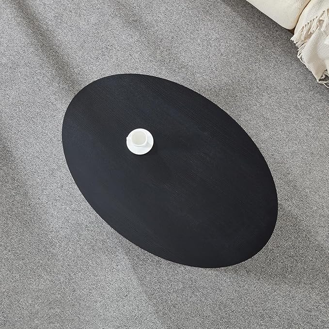 42.24” Modern Oval Coffee Table, MDF Center Table, Conference Table, Minimalist Accent Dinning Coffee Table for Living Room, Apartment,Office,Courtyard,No Assembly.(Black)