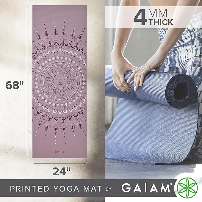 Gaiam Print Yoga Mat, Non Slip Exercise & Fitness Mat for All Types of Yoga, Pilates & Floor Exercises