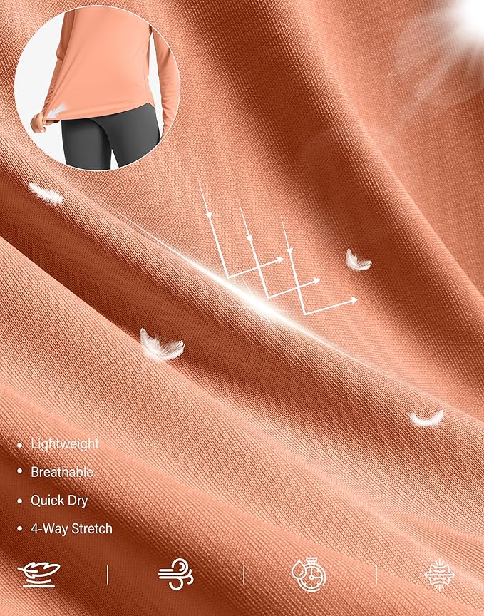 SANTINY Lightweight Long Sleeve Workout Tops for Women Breathable Gym Yoga Athletic Running Hiking Top UPF 50+ Sun Shirts