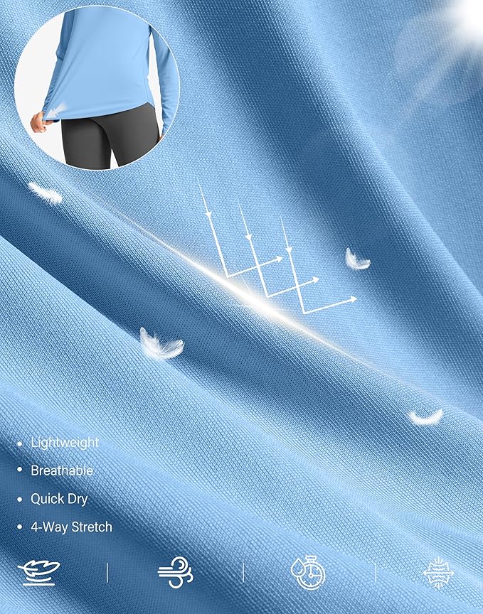 SANTINY Lightweight Long Sleeve Workout Tops for Women Breathable Gym Yoga Athletic Running Hiking Top UPF 50+ Sun Shirts