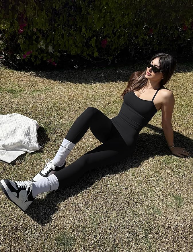 2 Piece Workout Sets for Women Halter Neck Cross Back Tank Top Macthing High Waist Leggings Sets Gym Outfits