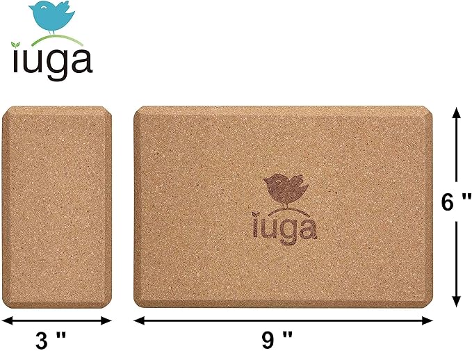 IUGA Yoga Blocks 2 Pack With Strap Non Slip High Density 9"x6"x3" Solid & Cork Yoga Block With Yoga Strap to Improve Strength Balance for Yoga Pilates Meditation