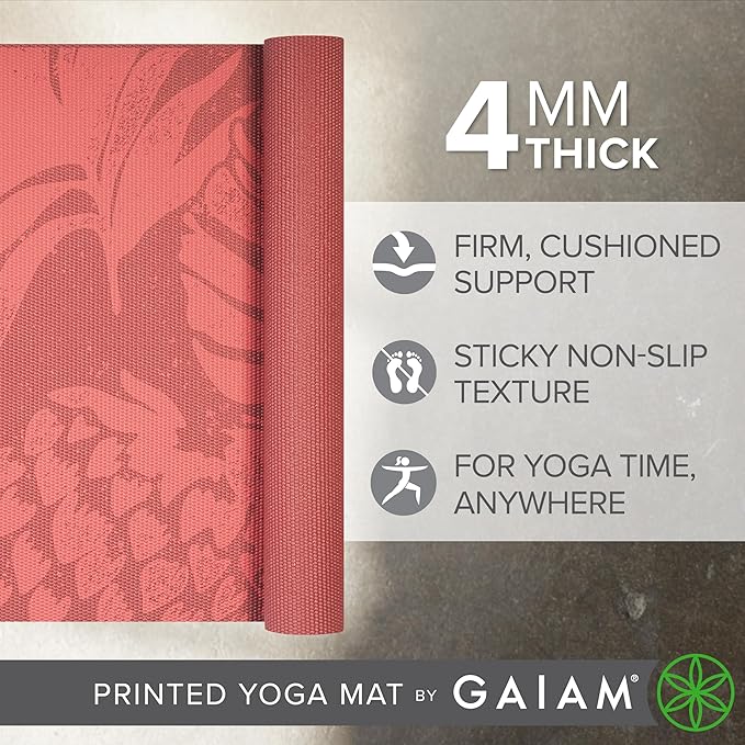 Gaiam Print Yoga Mat, Non Slip Exercise & Fitness Mat for All Types of Yoga, Pilates & Floor Exercises
