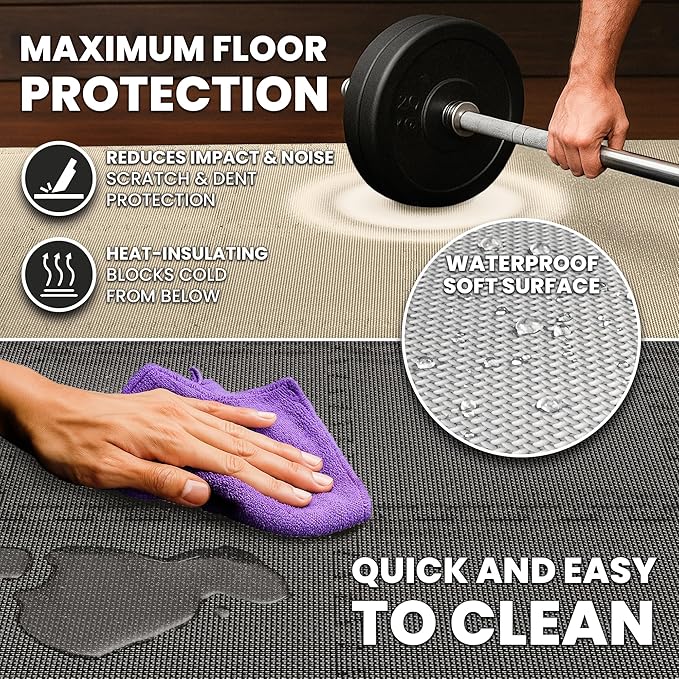 bemaxx Gym Mats Set - 18 pcs EVA Interlocking Foam Floor Tiles (12.6"x12.6"x0.4") 18sqft Protective Gym Flooring Sports Home Workout Exercise Mats Puzzle Garage Fitness Play-Room Pool Treadmill Bike