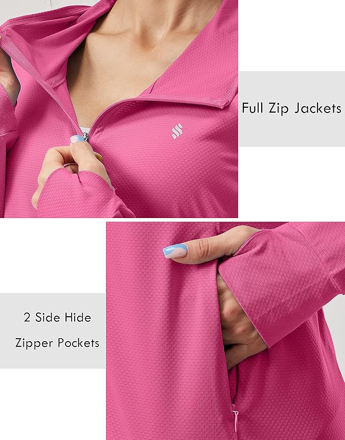 Soothfeel Women's UPF 50+ Sun Protection Hoodie Jacket Lightweight Long Sleeve Sun Shirt for Women with Pocket Hiking Outdoor