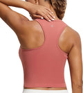 CRZ YOGA Seamless Ribbed High Neck Crop Tank Tops for Women - Longline Racerback Padded Sports Bras