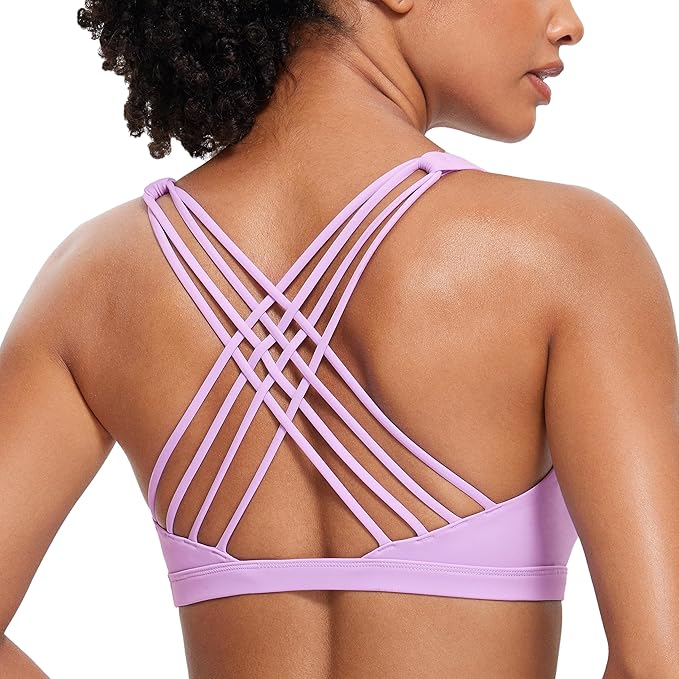 CRZ YOGA Naked Feeling Strappy Sports Bras for Women - Criss Cross Back Wireless Padded Cami Yoga Workout Top