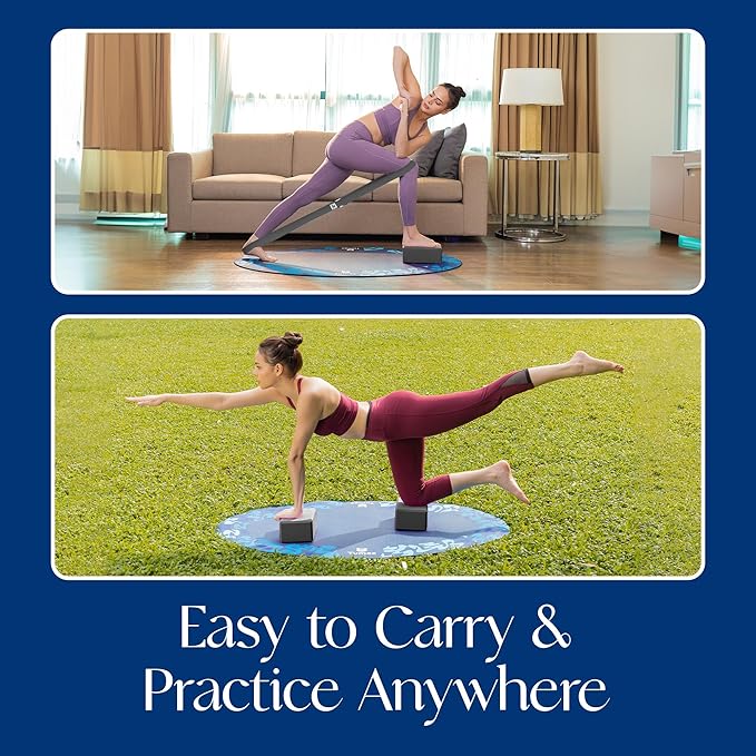 Tumaz Non-Slip Yoga Blocks 2-Pack - High Density/Lightweight EVA Foam & Natural Cork for Stability, Premium Set with E-Book Included