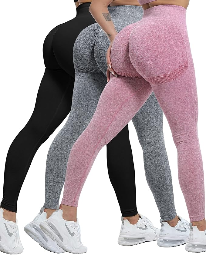 CHRLEISURE Workout Leggings Sets for Women, Gym Scrunch Butt Butt Lifting Seamless Leggings 3 Piece
