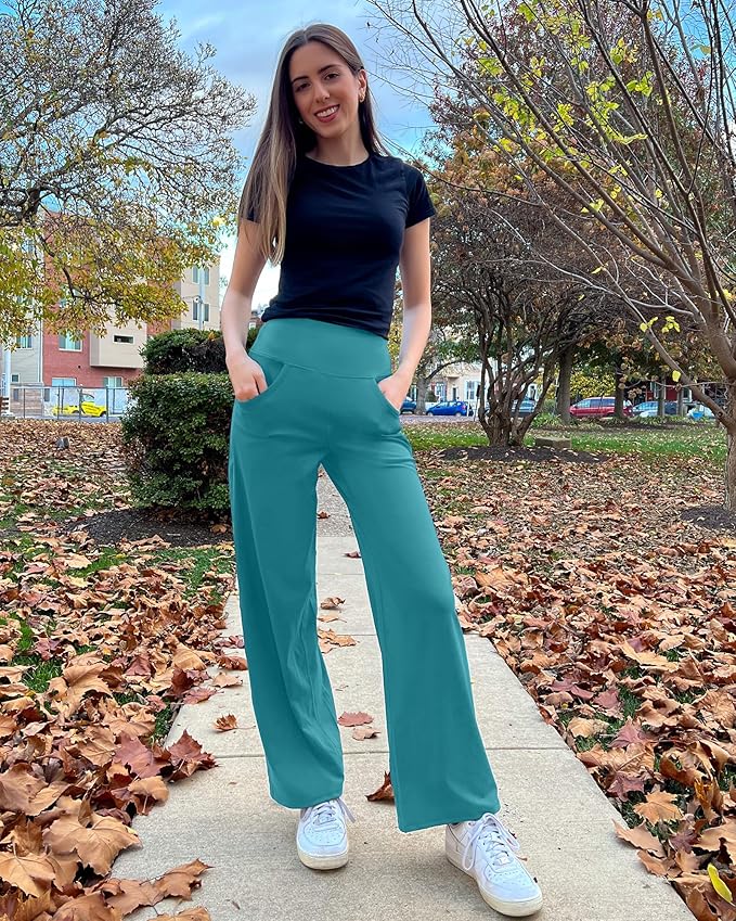 Promover Wide Leg Pants Woman Yoga Pants with Pockets Stretch Loose Casual Lounge Sweatpants Petite/Regular/Tall