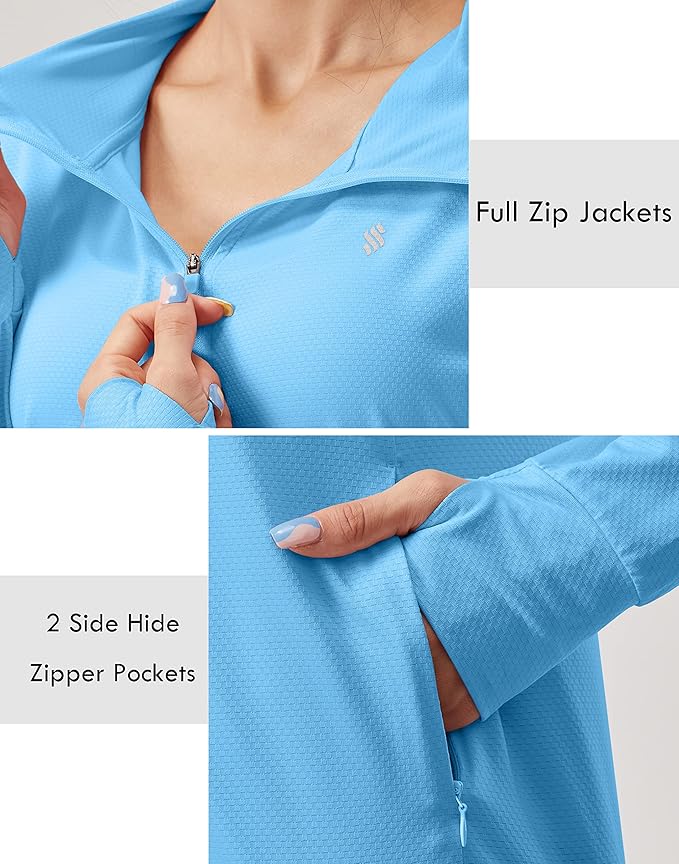 Soothfeel Women's UPF 50+ Sun Protection Hoodie Jacket Lightweight Long Sleeve Sun Shirt for Women with Pocket Hiking Outdoor