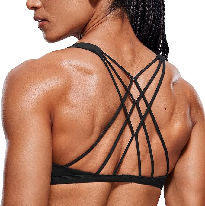 CRZ YOGA Womens Naked Feeling Criss Cross Sports Bra - Strappy Back Padded Medium Support Wireless Gym Cami Workout Yoga