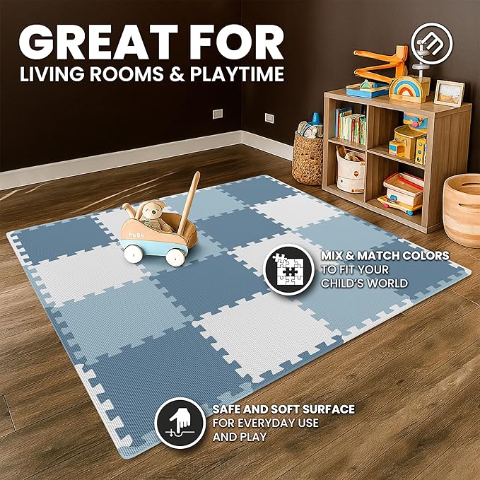 bemaxx Gym Mats Set - 18 pcs EVA Interlocking Foam Floor Tiles (12.6"x12.6"x0.4") 18sqft Protective Gym Flooring Sports Home Workout Exercise Mats Puzzle Garage Fitness Play-Room Pool Treadmill Bike