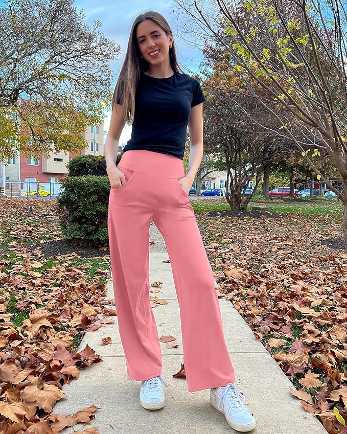 Promover Wide Leg Pants Woman Yoga Pants with Pockets Stretch Loose Casual Lounge Sweatpants Petite/Regular/Tall