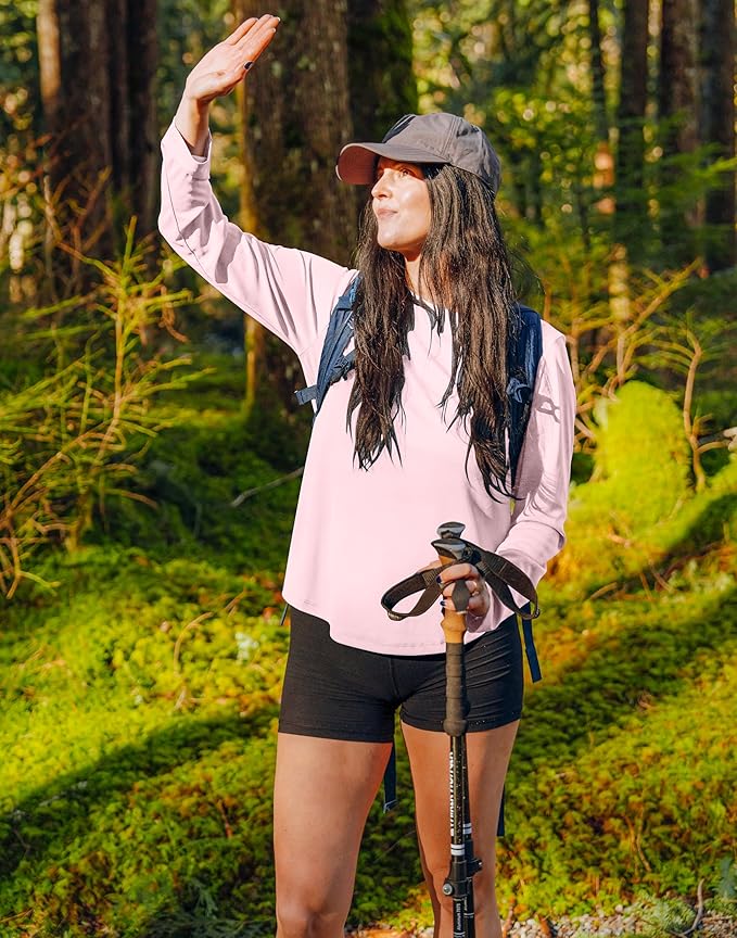 SANTINY Lightweight Long Sleeve Workout Tops for Women Breathable Gym Yoga Athletic Running Hiking Top UPF 50+ Sun Shirts