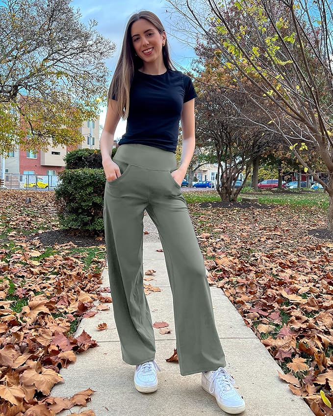 Promover Wide Leg Pants Woman Yoga Pants with Pockets Stretch Loose Casual Lounge Sweatpants Petite/Regular/Tall