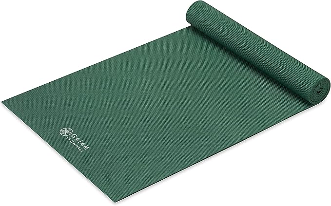Gaiam Essentials 1/4" Thin (6mm) Yoga & Pilates, Fitness & Exercise Mat with Easy-Cinch Carrier Strap Cusion Support For Fitness and Gym Workouts