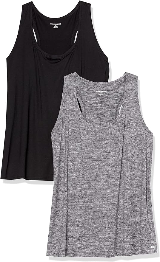 Amazon Essentials Women's Active Quick Dry Tech Stretch Racerback Scoop Neck Tank Top, Multipacks