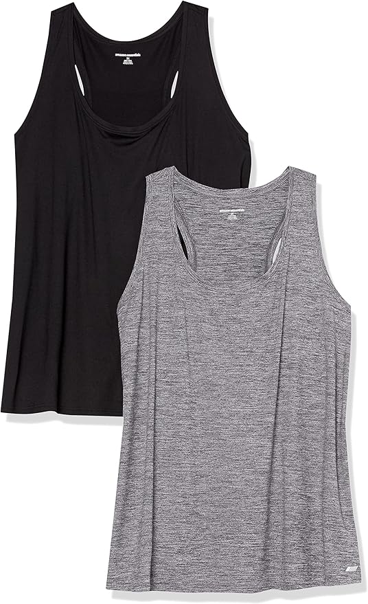 Amazon Essentials Women's Active Quick Dry Tech Stretch Racerback Scoop Neck Tank Top, Multipacks
