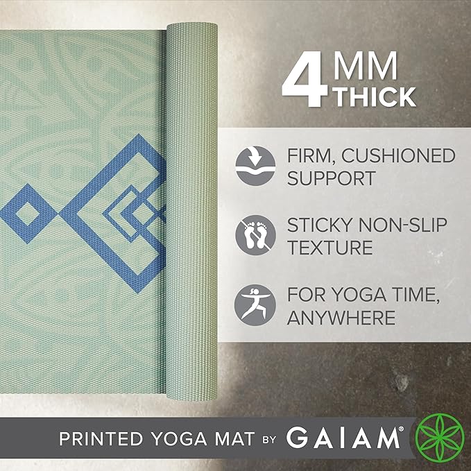 Gaiam Print Yoga Mat, Non Slip Exercise & Fitness Mat for All Types of Yoga, Pilates & Floor Exercises