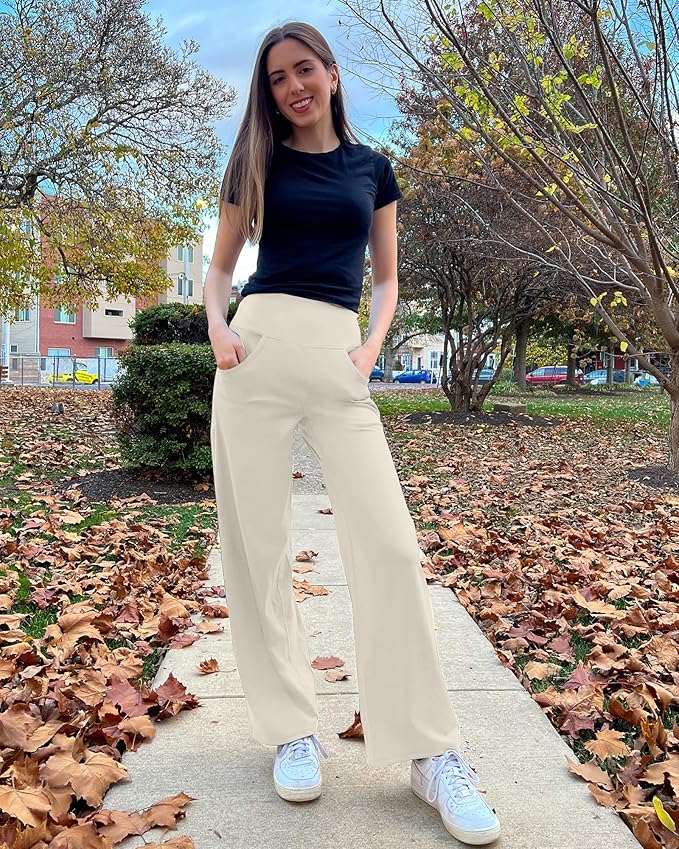 Promover Wide Leg Pants Woman Yoga Pants with Pockets Stretch Loose Casual Lounge Sweatpants Petite/Regular/Tall