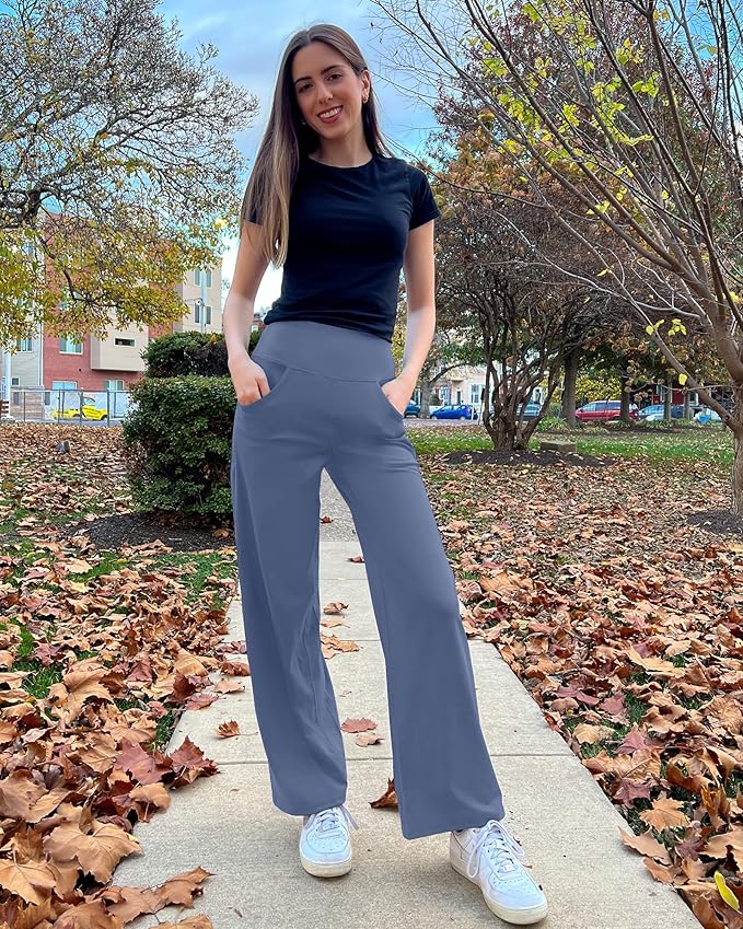 Promover Wide Leg Pants Woman Yoga Pants with Pockets Stretch Loose Casual Lounge Sweatpants Petite/Regular/Tall
