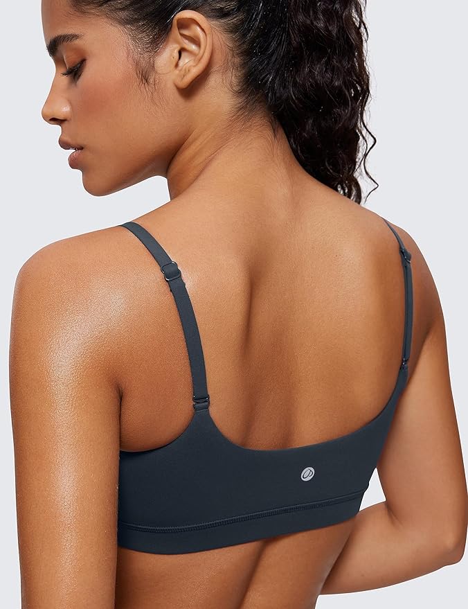 CRZ YOGA Butterluxe Adjustable Spaghetti Strap Sports Bras for Women - Scoop Neck Wireless Padded Yoga Workout Crop Top