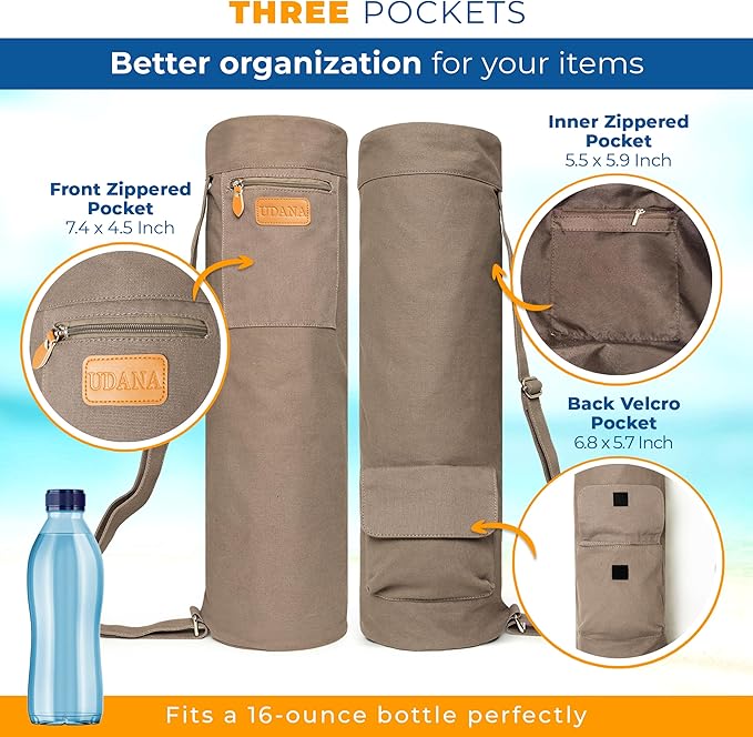 UDANA Yoga Mat Bag – Heavy Duty Canvas Carrier with 3 Pockets & Full Zip – Available in 3 Sizes (16L, 18L, 34L) - Multiple Colors