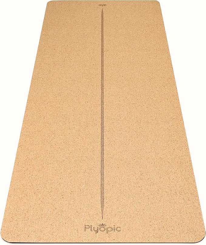 Plyopic Ultimate Cork Yoga Mat – Non-Slip Ultra-Premium Cork | Thicker, Longer & Wider for Extra Comfort | 100% Natural Grip & Eco Friendly | Optional Alignment Lines | For Yoga, Bikram & Hot Yoga