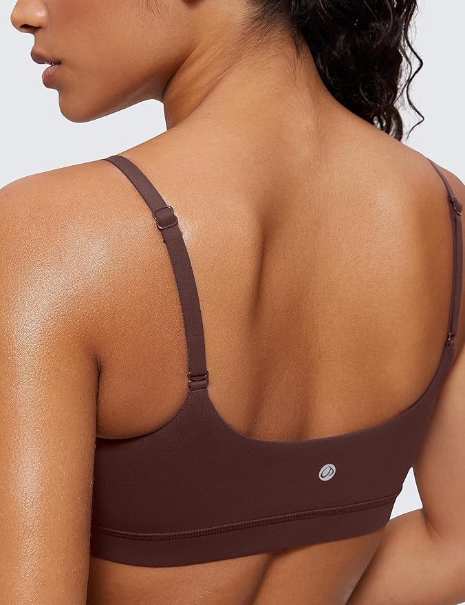 CRZ YOGA Butterluxe Adjustable Spaghetti Strap Sports Bras for Women - Scoop Neck Wireless Padded Yoga Workout Crop Top