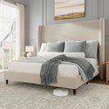 Jocisland Queen Size Bed Frame 51.2" Wingback Headboard Velvet Upholstered Platform Bed with Solid Wood Legs & Wooden Slats, No Box Spring Needed, Modern Minimalist Style, Easy Assembly, Off-White