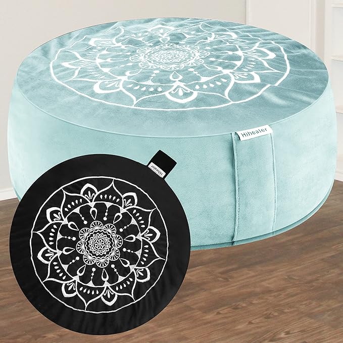 Hihealer Meditation Cushion, Traditional Tibetan Meditation Pillow Velvet Cover - Large Floor Cushion Seating for Adults - Yoga Buckwheat Bolster for Women、Moms
