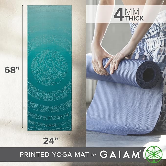 Gaiam Print Yoga Mat, Non Slip Exercise & Fitness Mat for All Types of Yoga, Pilates & Floor Exercises