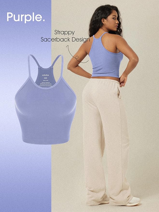 ODODOS Women's Crop 3-Pack Seamless Rib-Knit Camisole Crop Tank Tops