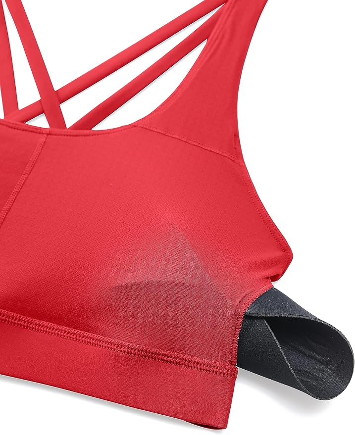 CRZ YOGA Naked Feeling Strappy Padded Sports Bras for Women - Fitness Workout Top Criss Cross Back Yoga Cami