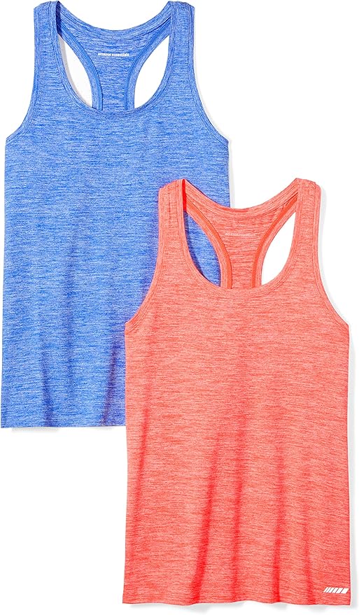 Amazon Essentials Women's Active Quick Dry Tech Stretch Racerback Scoop Neck Tank Top, Multipacks