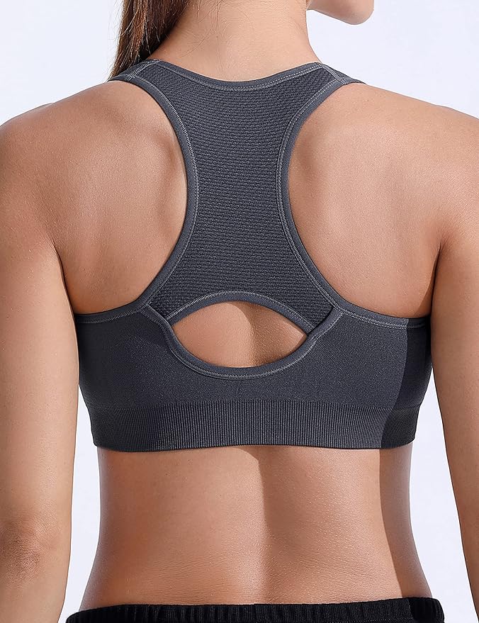 FITTIN Racerback Sports Bras for Women - Padded Comfortable Seamless Support for Yoga Workout Gym - for Plus Size Large Bust