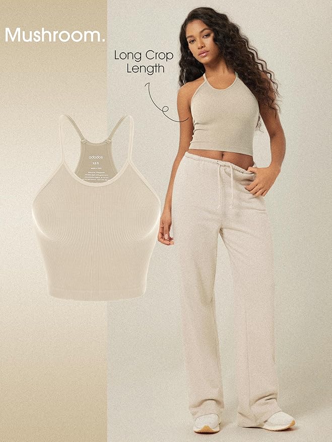 ODODOS Women's Crop 3-Pack Seamless Rib-Knit Camisole Crop Tank Tops