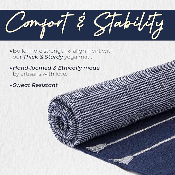 Y O Gayo Handmade Organic Yoga Mat made with 100% Organic Cotton Yoga Mat - Natural Yoga Rug for Exercise, Workout, & Fitness Rug - Hand Weaved, Washable - 74 inches X 26 Inches - multi-color