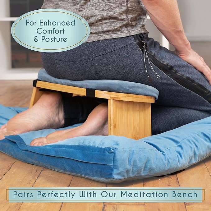 Florensi Meditation Cushion - Comfortable Floor Pillow - Traditional Tibetan Meditation Pillow with Beautiful Velvet Cover - Large Floor Cushion Seating for Adults - Premium Yoga Buckwheat Bolster