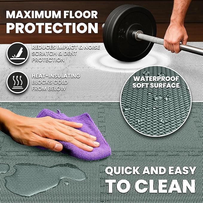 bemaxx Gym Mats Set - 18 pcs EVA Interlocking Foam Floor Tiles (12.6"x12.6"x0.4") 18sqft Protective Gym Flooring Sports Home Workout Exercise Mats Puzzle Garage Fitness Play-Room Pool Treadmill Bike