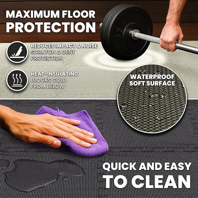 bemaxx Gym Mats Set - 18 pcs EVA Interlocking Foam Floor Tiles (12.6"x12.6"x0.4") 18sqft Protective Gym Flooring Sports Home Workout Exercise Mats Puzzle Garage Fitness Play-Room Pool Treadmill Bike