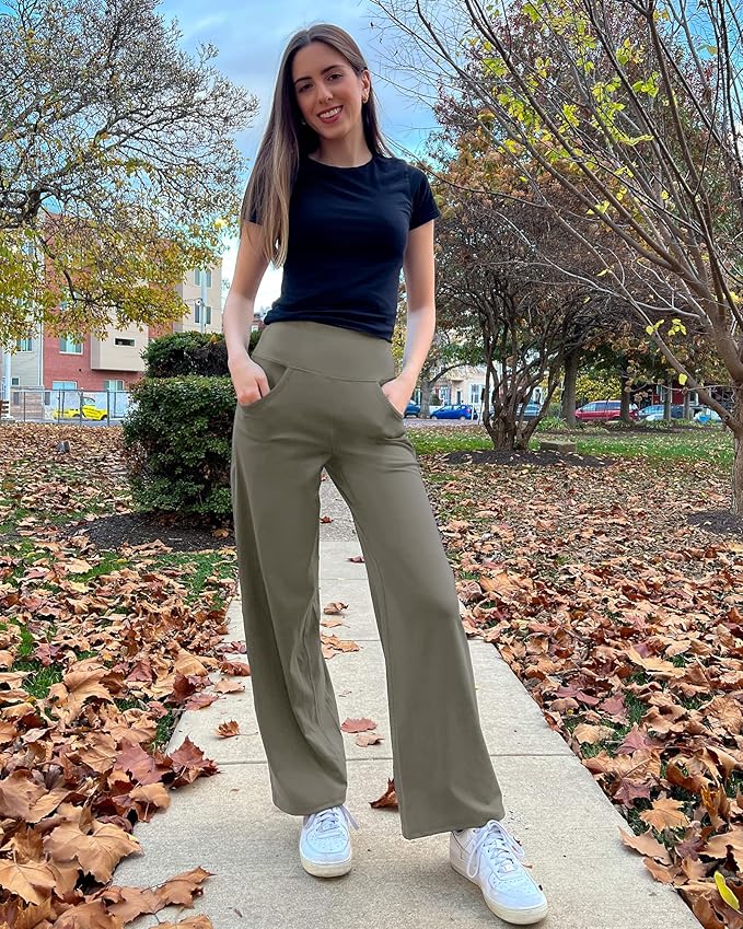 Promover Wide Leg Pants Woman Yoga Pants with Pockets Stretch Loose Casual Lounge Sweatpants Petite/Regular/Tall