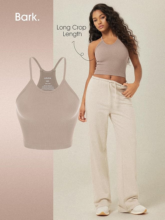 ODODOS Women's Crop 3-Pack Seamless Rib-Knit Camisole Crop Tank Tops