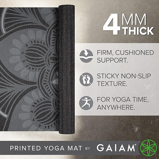Gaiam Print Yoga Mat, Non Slip Exercise & Fitness Mat for All Types of Yoga, Pilates & Floor Exercises