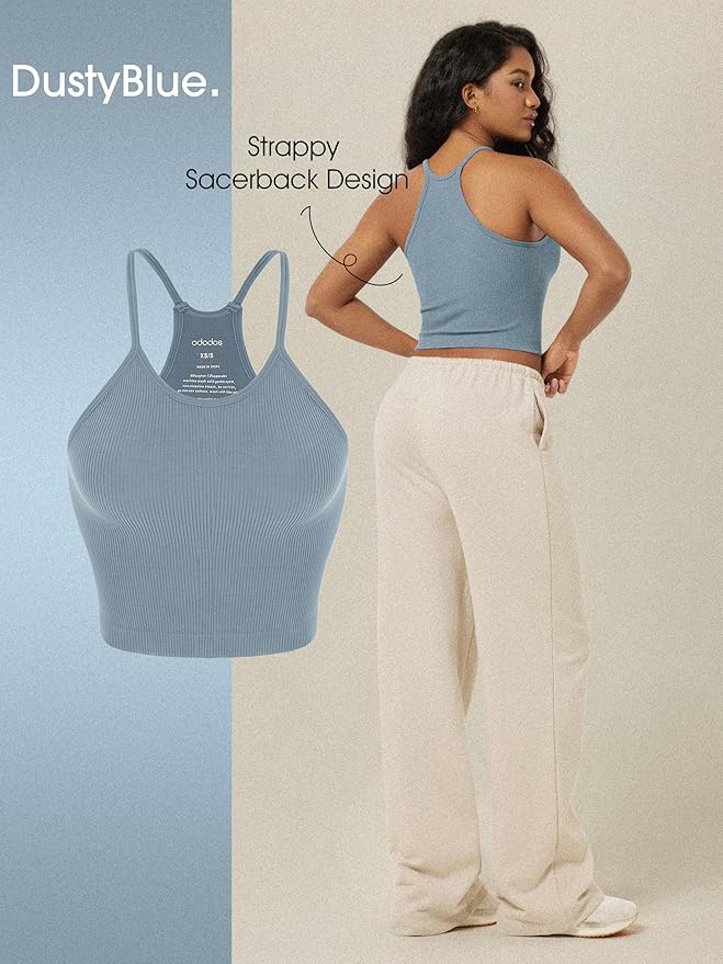 ODODOS Women's Crop 3-Pack Seamless Rib-Knit Camisole Crop Tank Tops
