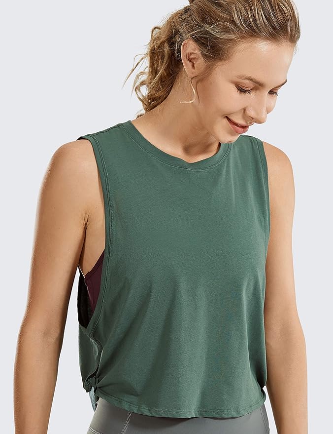 CRZ YOGA Pima Cotton Large Armhole Tank Tops for Women - Workout Sport Athletic Yoga Running Gym Loose Crop Sleeveless Shirts