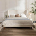 Upholstered Bed Frame King Size, 54" Tall Headboard Wingback Upholstered Platform Bed Frame for Adults Bedroom Strong Wood Slats Support/No Box Spring Needed/Easy Assembly, Beige