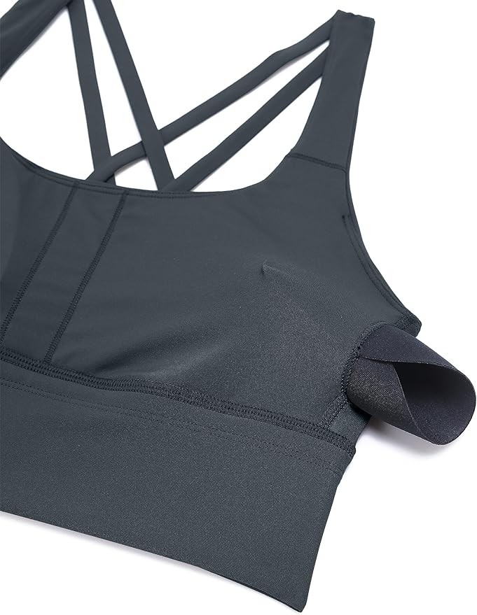 CRZ YOGA Naked Feeling Strappy Longline Sports Bras for Women - Medium Impact Criss Cross Yoga Padded Workout Crop Top