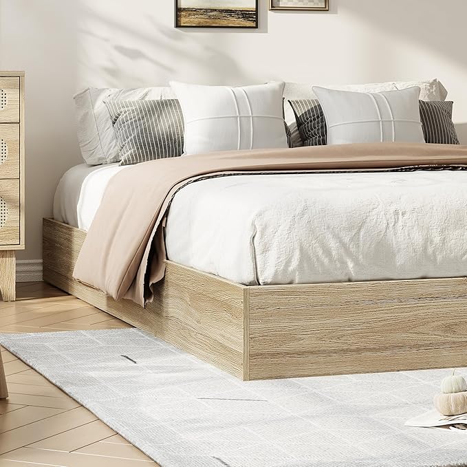 GarveeHome Full Size Wood Platform Bed Frame, Wooden Bed Frame Without Headboard, Wood Slat Support, No Box Spring Needed, Easy Assembly